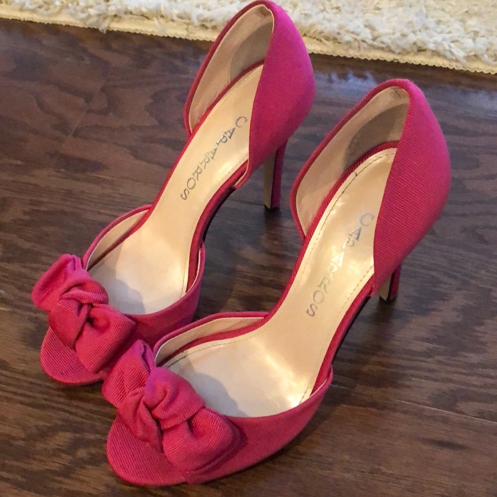 Pink peep toe high heels